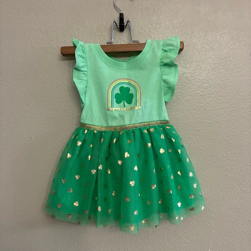 Cat & Jack Toddler St Patrick’s Happy Go Lucky Tulle Gold Accents Dress Size 18M